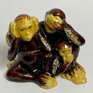 Three WISE MONKEYS Trinket Box with Austrian Crystals in